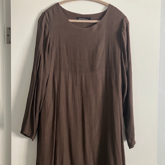Zanzea A-line Asymmetrical Long Maxi Dress Brown and Beige Size  4 - Picture 4 of 8